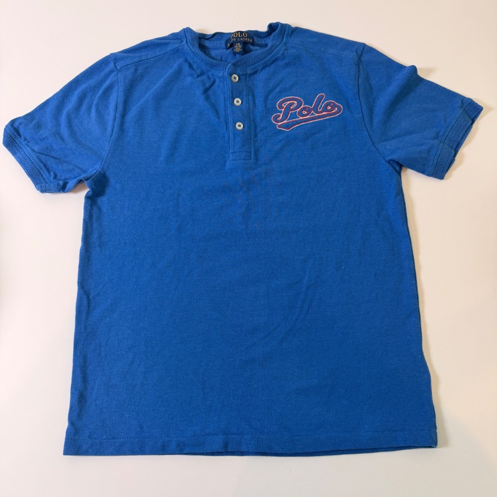 Polo Ralph Lauren Boys Blue Henley Shirt Embroidered Logo Size L 14-16
